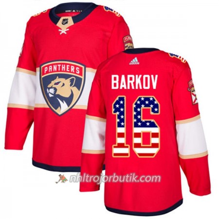 Män Ishockey Florida Panthers Tröja Aleksander Barkov 16 Adidas 2017-2018 Röd USA Flag Fashion Authentic